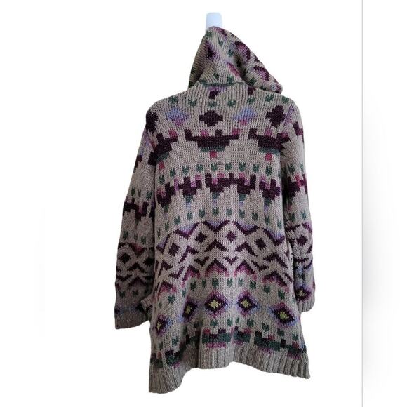 J.Jill Lenox Long Hooded Open Cardigan Sweater Aztec Wool Blend Sz Small Petite - Picture 8 of 10